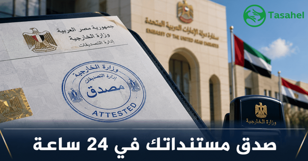 وثيقة رسمية تحمل ختم تصديق وزارة الخارجية الإماراتية في مصر 2025