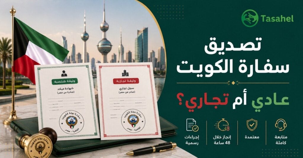 الفرق بين التصديق العادي والتجاري في سفارة الكويت مصر — تساهيل