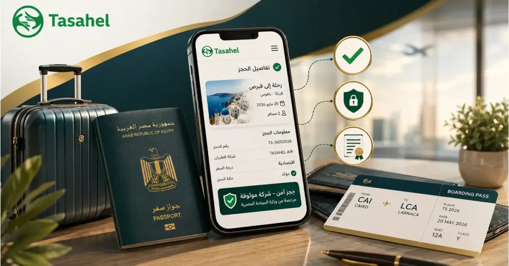 تأشيرة قبرص للمصريين 2026 – جواز سفر مصري وعلم قبرص